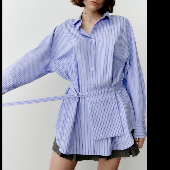 Zara Tops - NWT  ZARA BELTED STRIPED SHIRT OVERSIZED